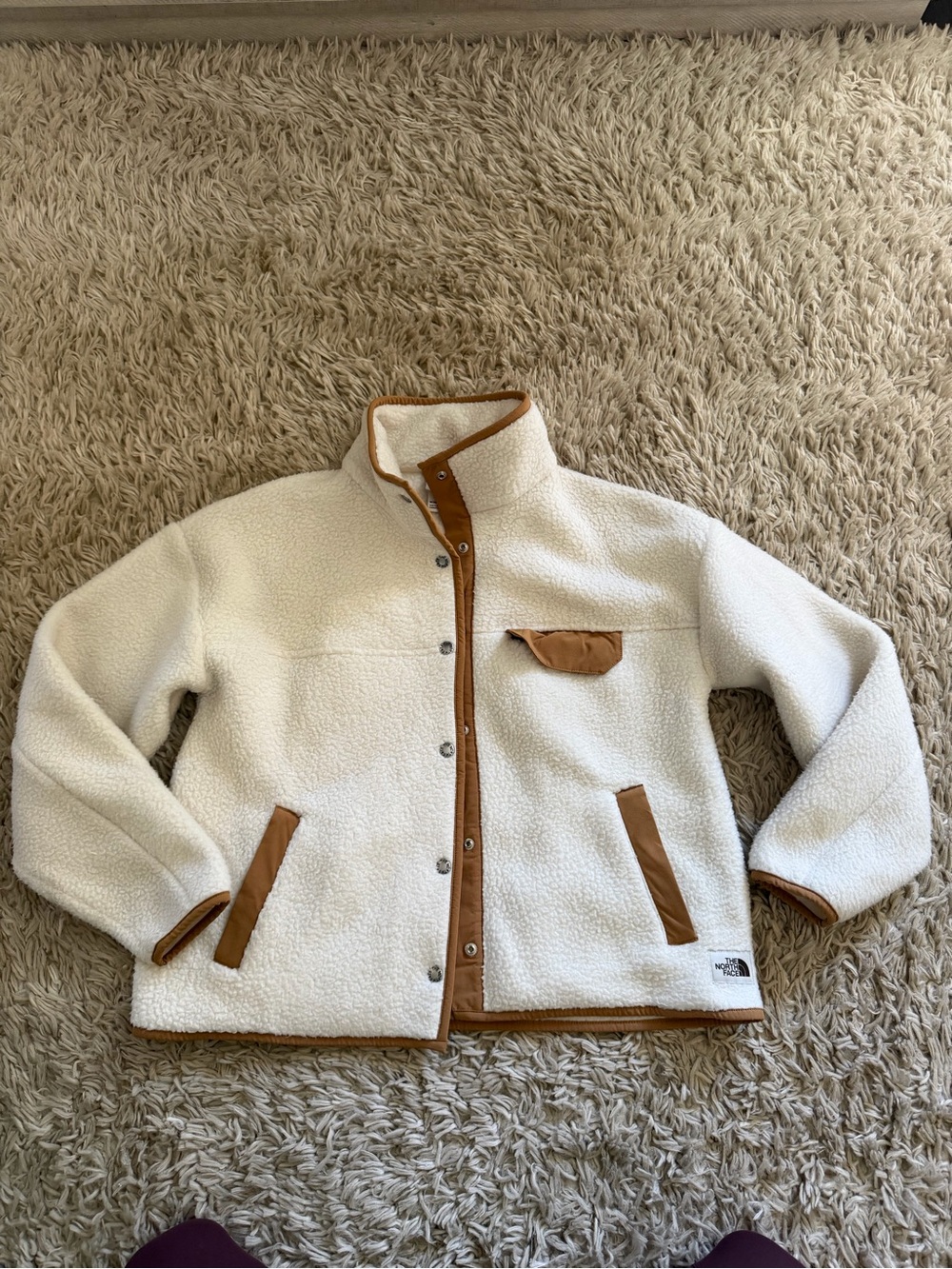 The North Face Sherpa Jacket with Brown Trim Accents